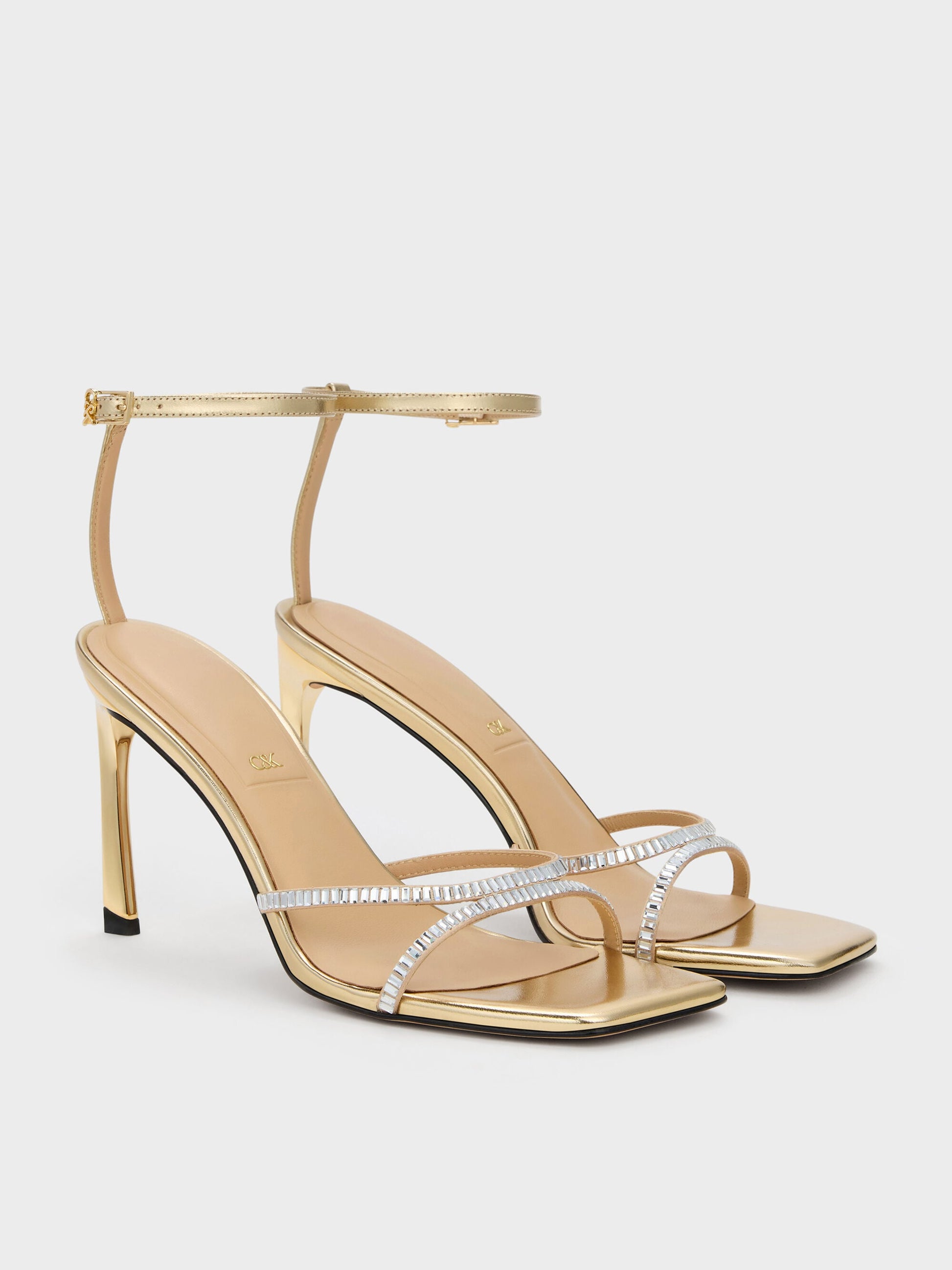 Jaylene Gem Stiletto Sandals - Gold | CHARLES & KEITH