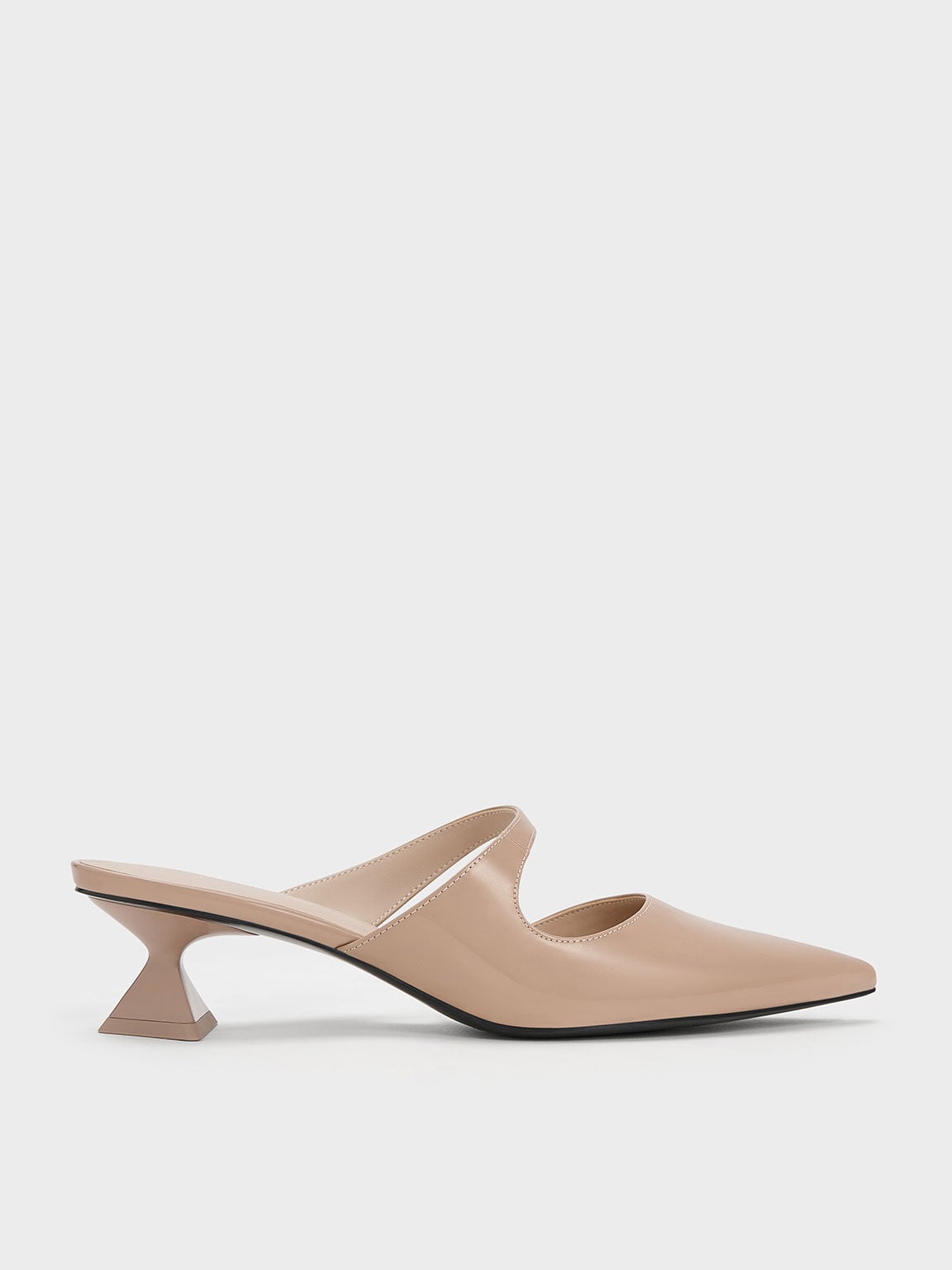 Vada Patent Asymmetric Sculptural Heel Pumps - Nude | CHARLES & KEITH
