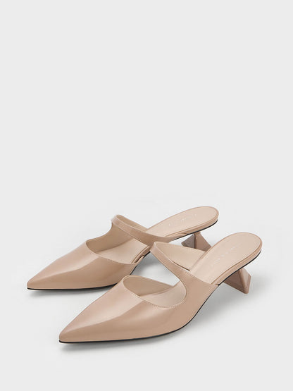 Vada Patent Asymmetric Sculptural Heel Pumps - Nude | CHARLES & KEITH