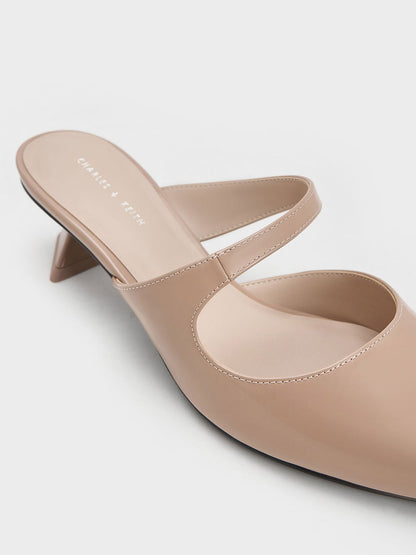 Vada Patent Asymmetric Sculptural Heel Pumps - Nude | CHARLES & KEITH