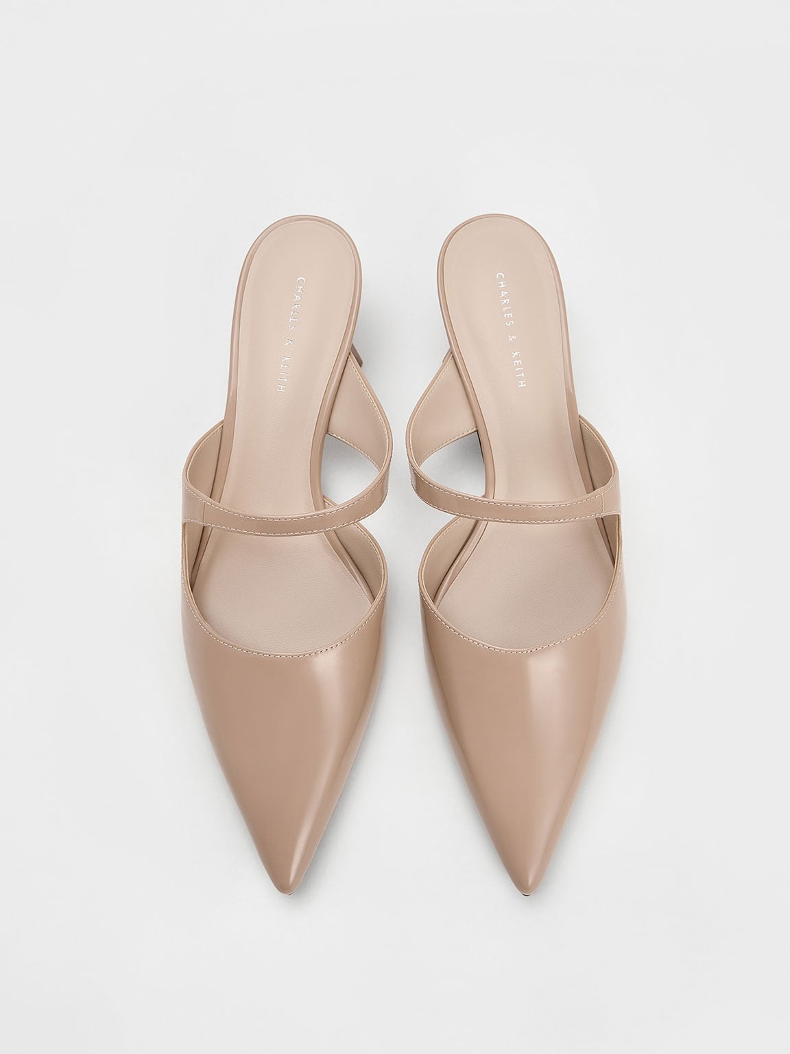 Vada Patent Asymmetric Sculptural Heel Pumps - Nude | CHARLES & KEITH