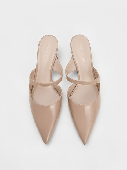 Vada Patent Asymmetric Sculptural Heel Pumps - Nude | CHARLES & KEITH