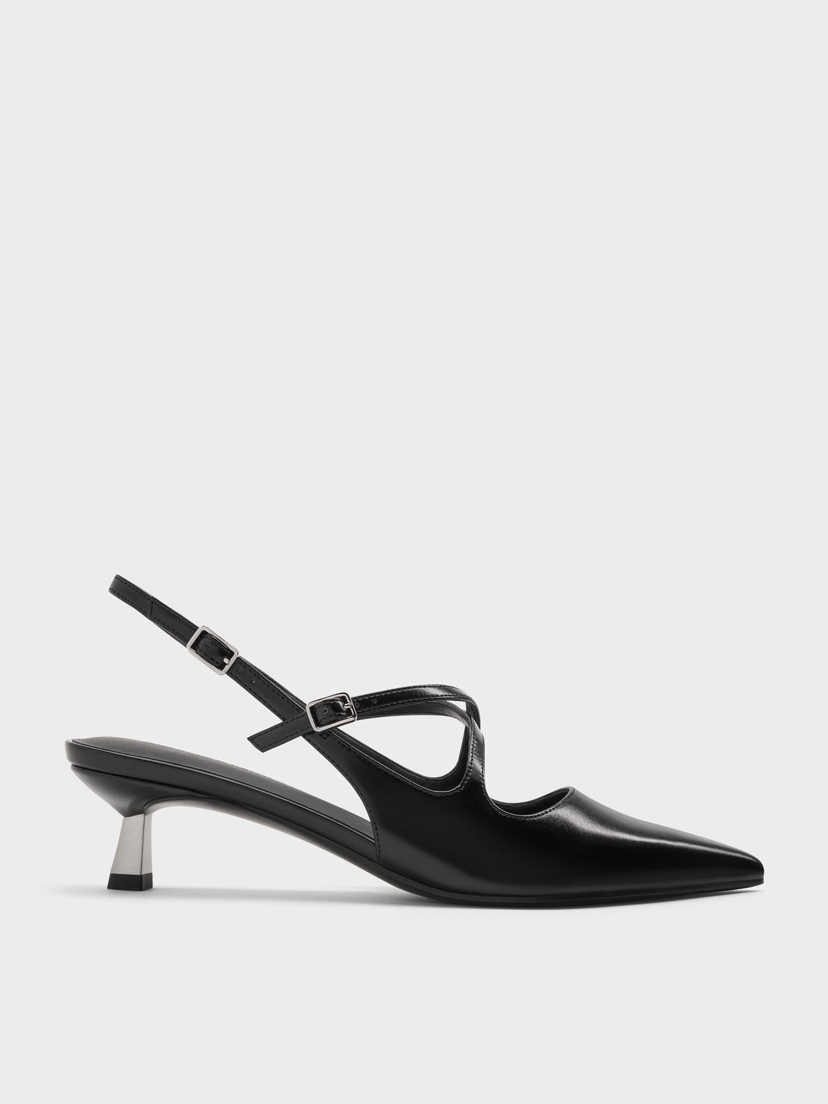 Pauline Patent Crossover Kitten Heels - Black | CHARLES & KEITH