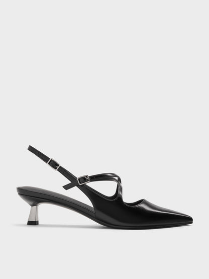 Pauline Patent Crossover Kitten Heels - Black | CHARLES & KEITH