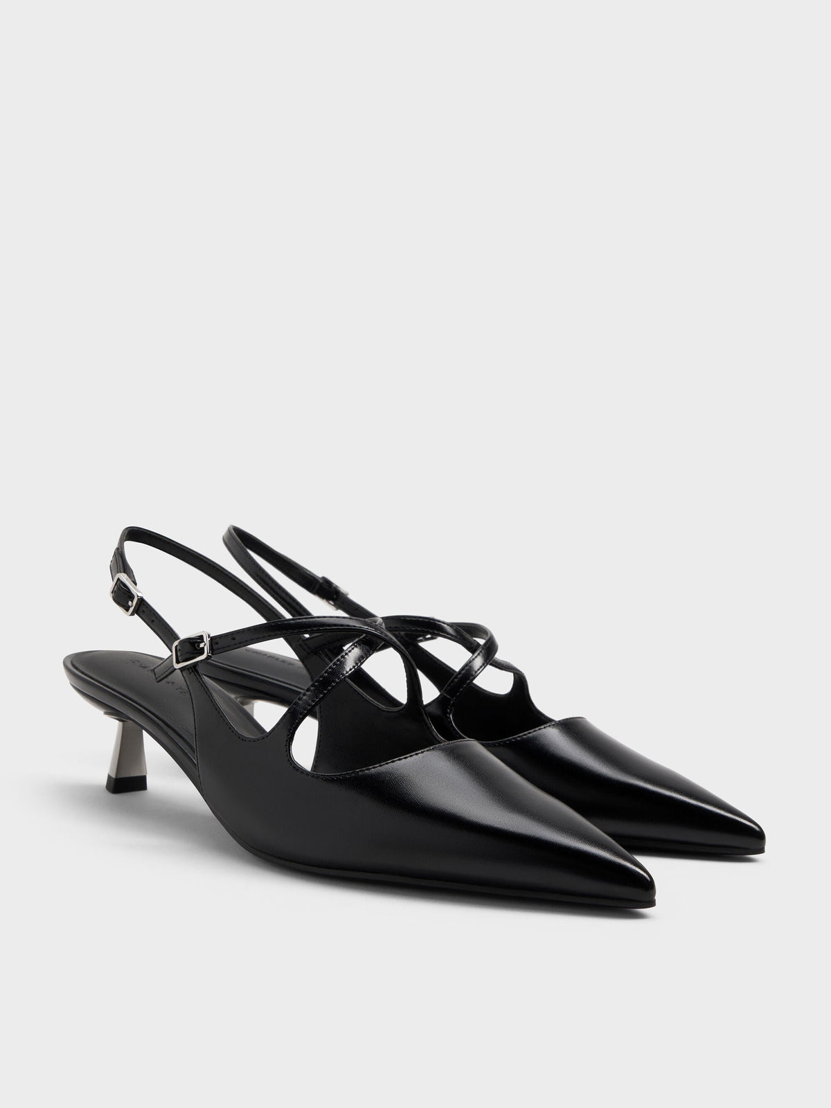 Pauline Patent Crossover Kitten Heels - Black | CHARLES & KEITH