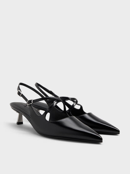 Pauline Patent Crossover Kitten Heels - Black | CHARLES & KEITH