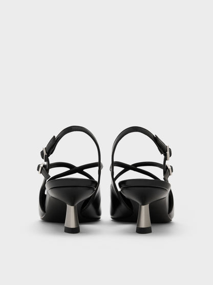 Pauline Patent Crossover Kitten Heels - Black | CHARLES & KEITH