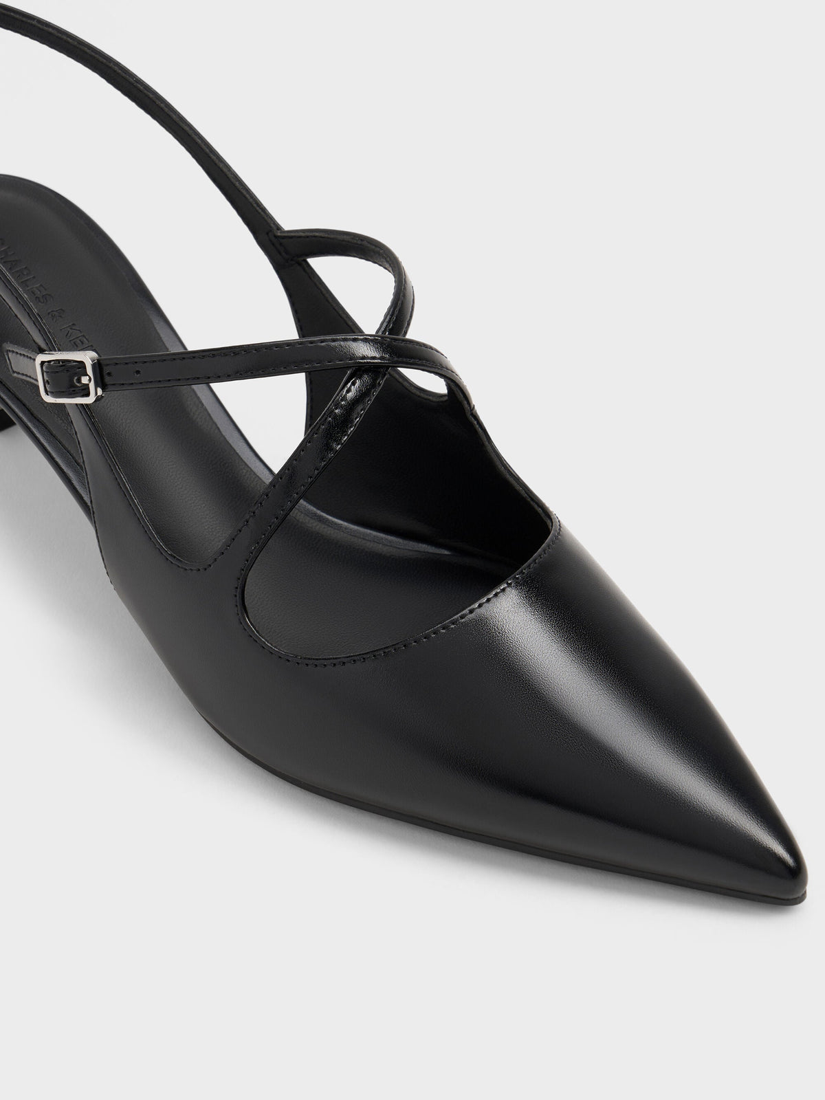 Pauline Patent Crossover Kitten Heels - Black | CHARLES & KEITH