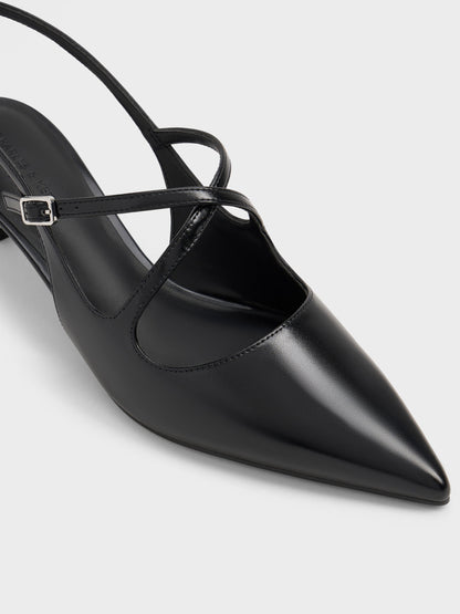 Pauline Patent Crossover Kitten Heels - Black | CHARLES & KEITH