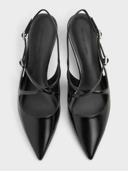 Pauline Patent Crossover Kitten Heels - Black | CHARLES & KEITH