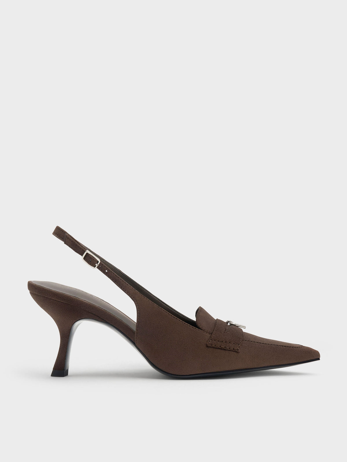 Griselda Faux Suede Slingback Pumps - Dark Brown Textured | CHARLES & KEITH