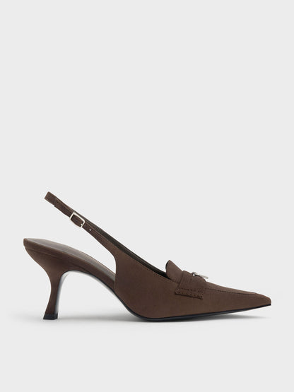 Griselda Faux Suede Slingback Pumps - Dark Brown Textured | CHARLES & KEITH