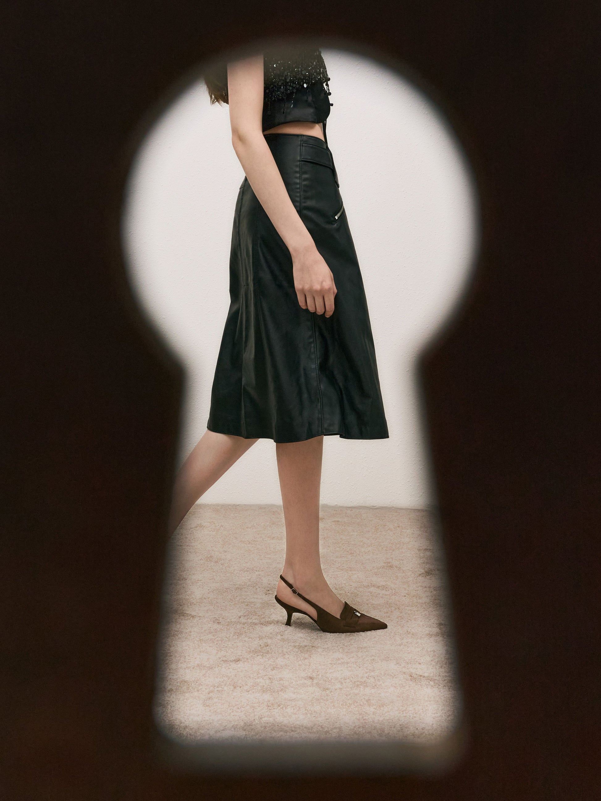 Griselda Faux Suede Slingback Pumps - Dark Brown Textured | CHARLES & KEITH
