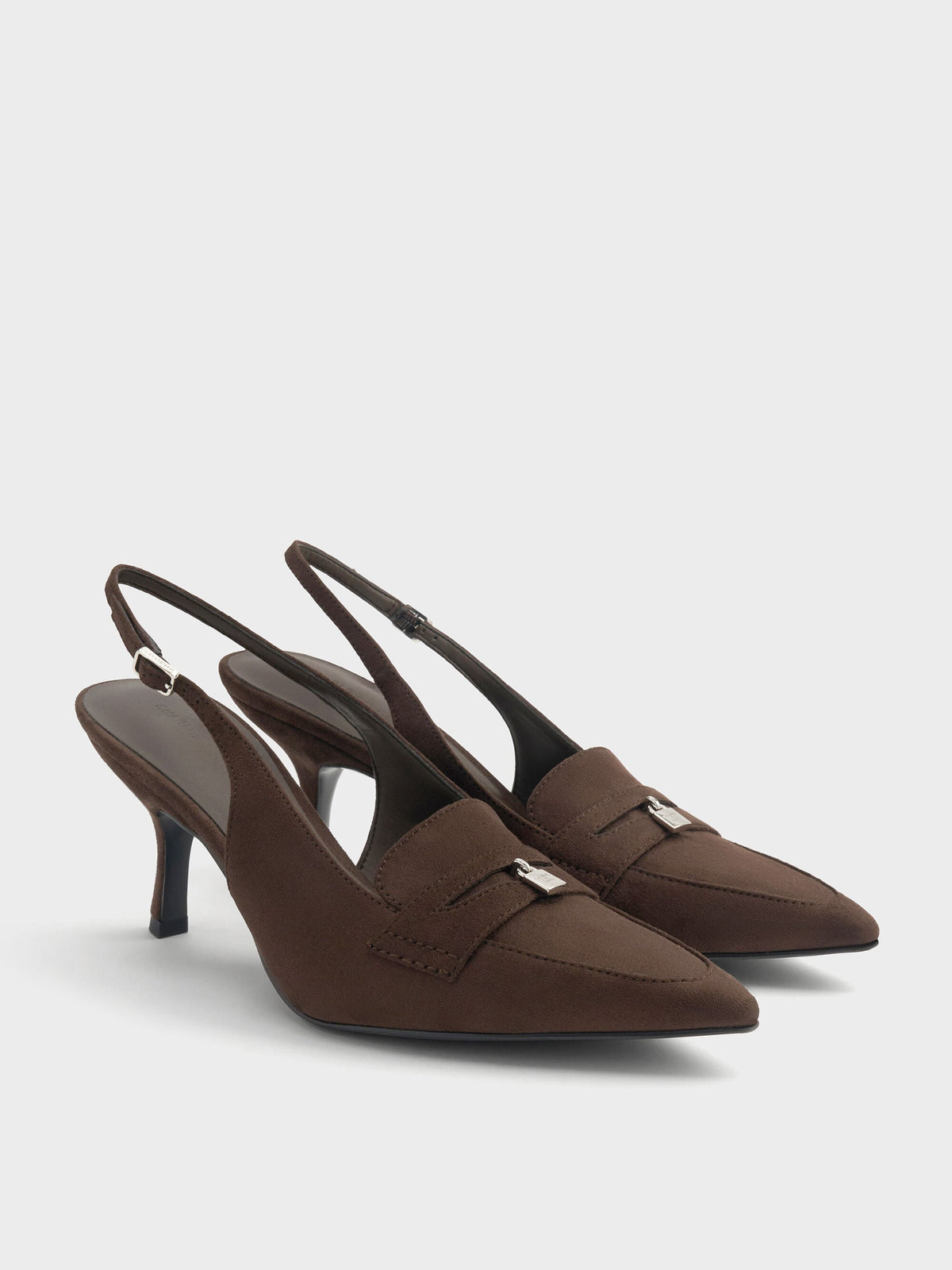 Griselda Faux Suede Slingback Pumps - Dark Brown Textured | CHARLES & KEITH