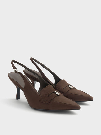 Griselda Faux Suede Slingback Pumps - Dark Brown Textured | CHARLES & KEITH