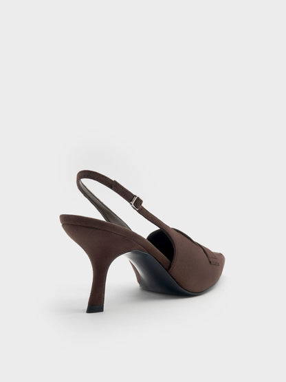 Griselda Faux Suede Slingback Pumps - Dark Brown Textured | CHARLES & KEITH
