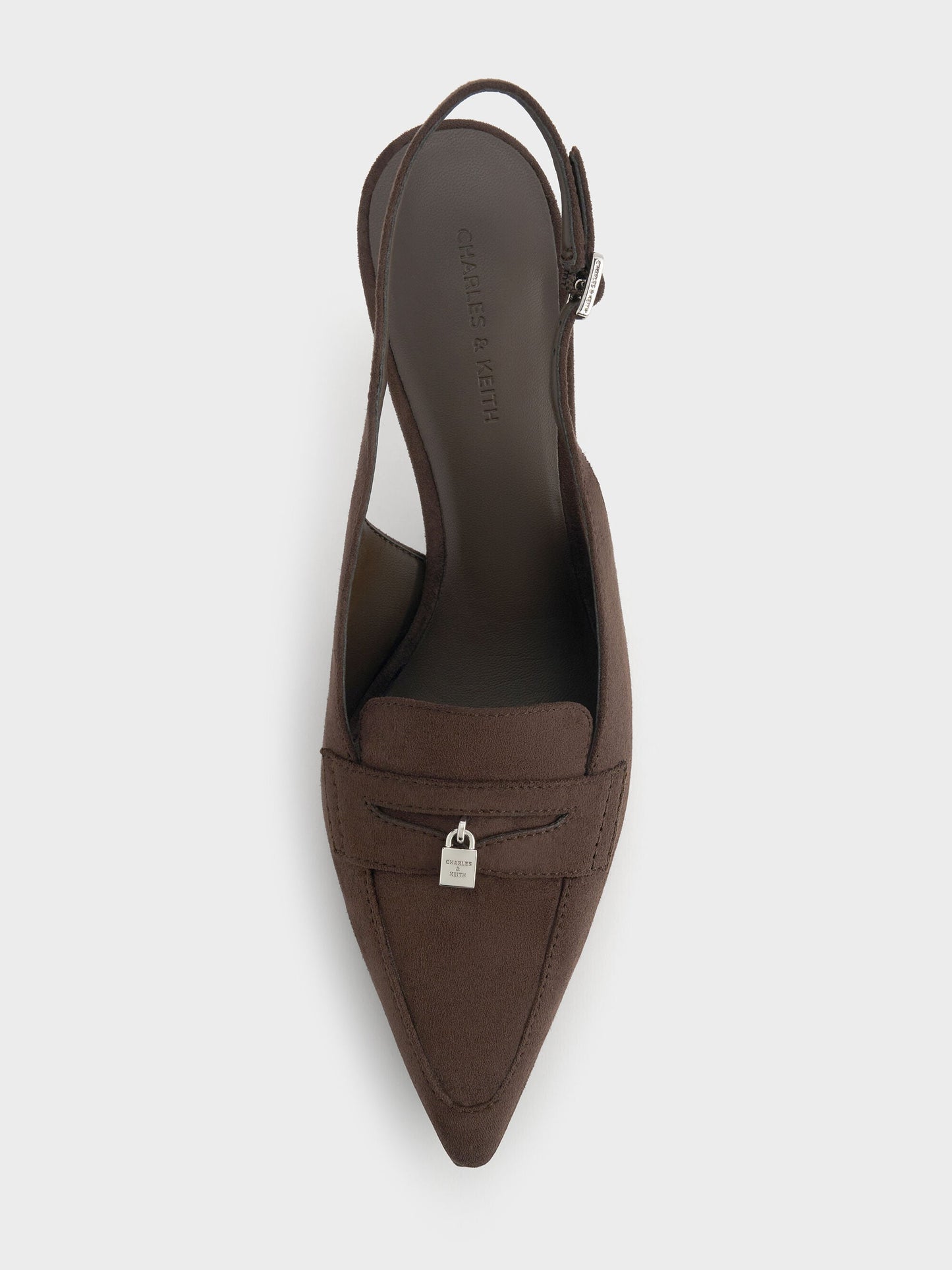 Griselda Faux Suede Slingback Pumps - Dark Brown Textured | CHARLES & KEITH