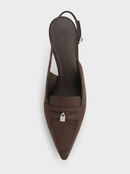 Griselda Faux Suede Slingback Pumps - Dark Brown Textured | CHARLES & KEITH