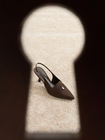 Griselda Faux Suede Slingback Pumps - Dark Brown Textured | CHARLES & KEITH