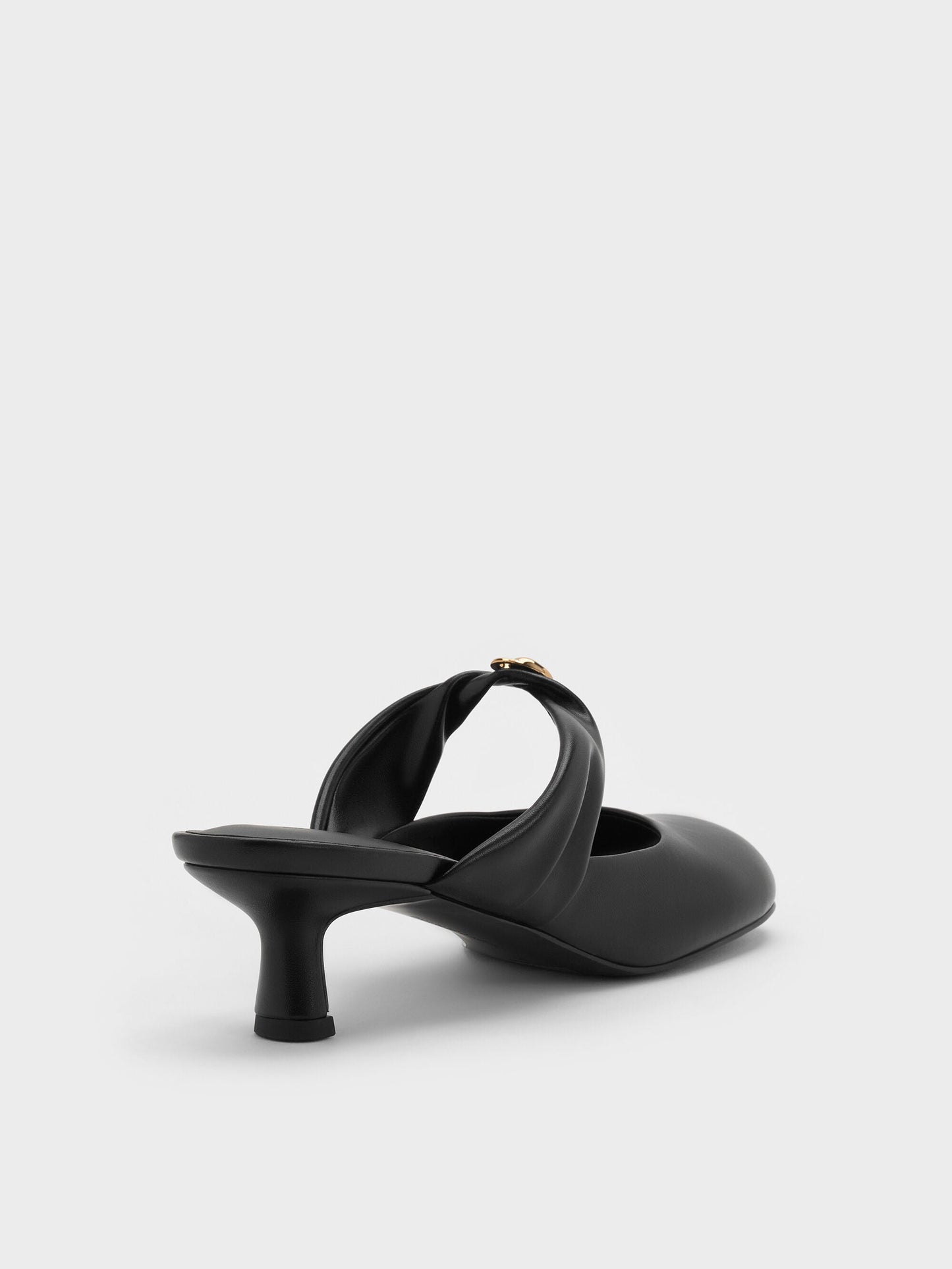 Metallic-Accent Twisted-Strap Heeled Mules - Black | CHARLES & KEITH