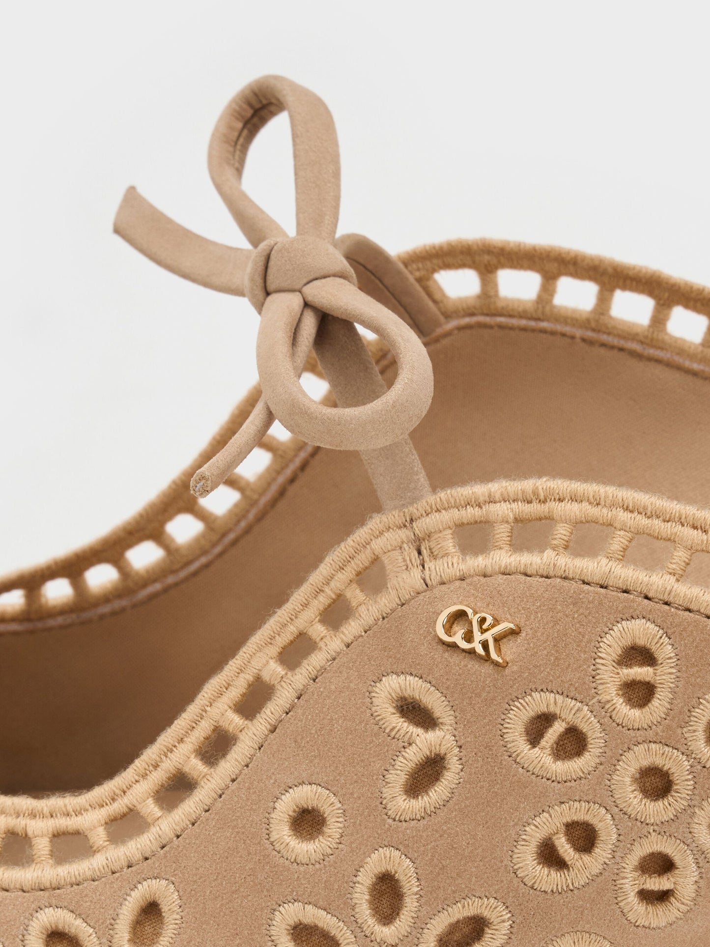 Leather Embroidered Heeled Mules - Beige | CHARLES & KEITH