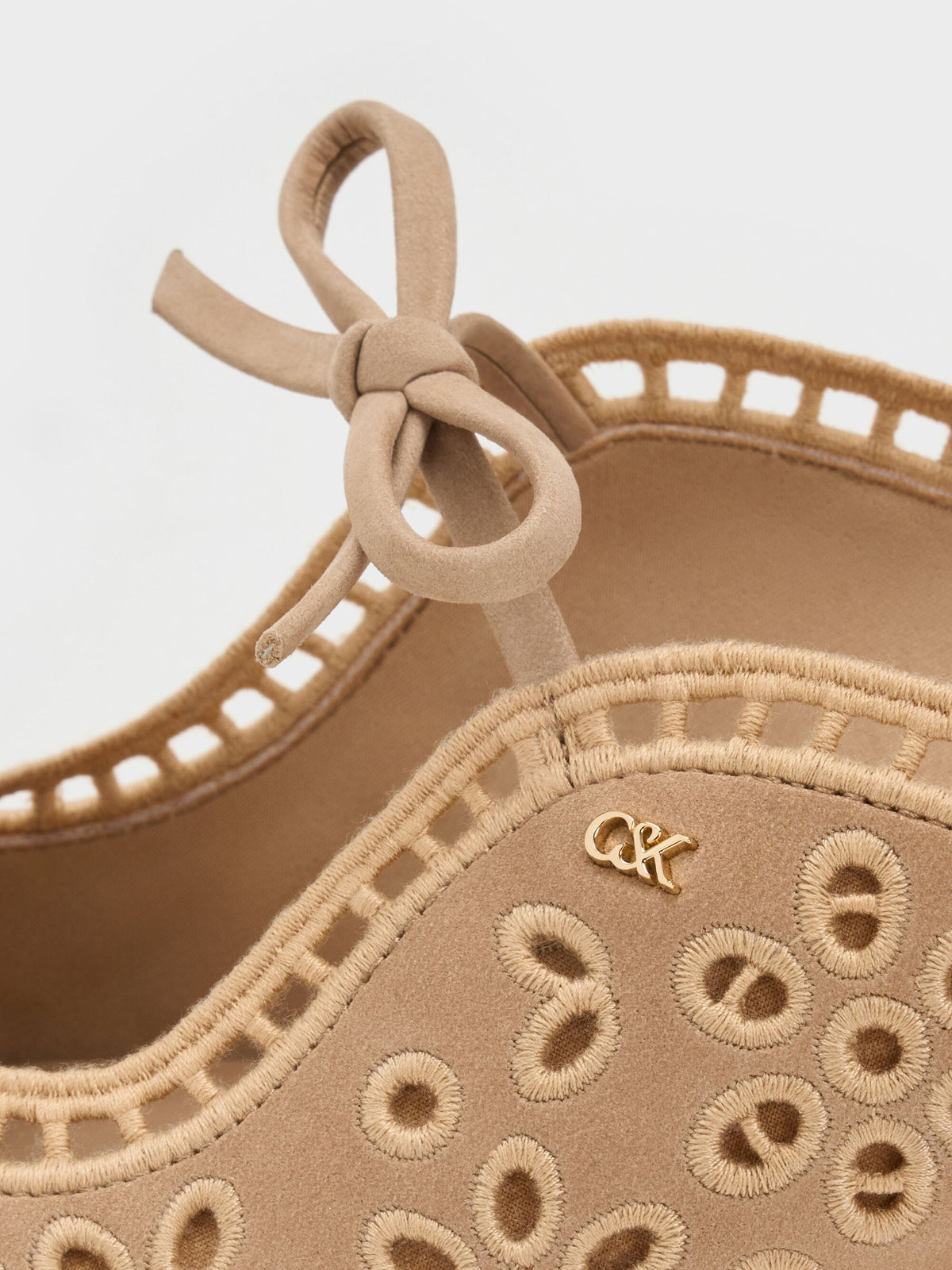 Leather Embroidered Heeled Mules - Beige | CHARLES & KEITH