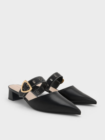 Sepphe Buckle-Strap Heeled Mules - Black | CHARLES & KEITH