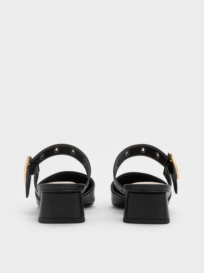 Sepphe Buckle-Strap Heeled Mules - Black | CHARLES & KEITH