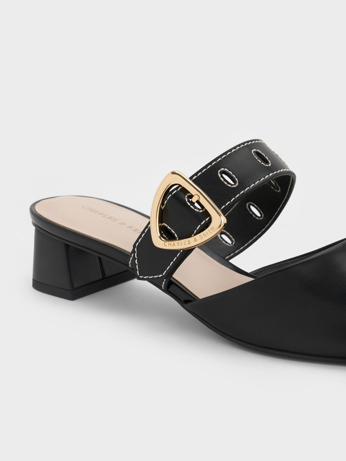 Sepphe Buckle-Strap Heeled Mules - Black | CHARLES & KEITH