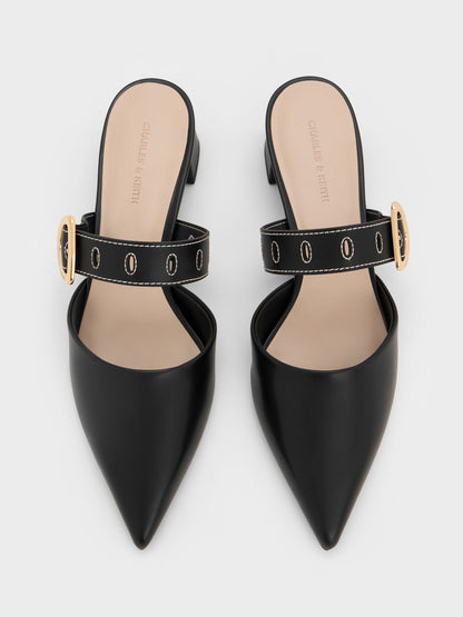 Sepphe Buckle-Strap Heeled Mules - Black | CHARLES & KEITH