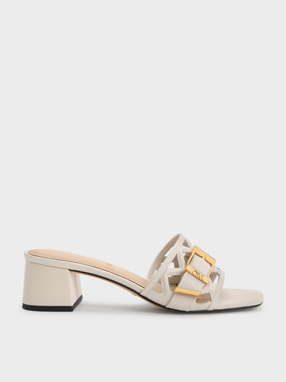 Whitney Leather Cut-Out Heeled Mules - Chalk | CHARLES & KEITH