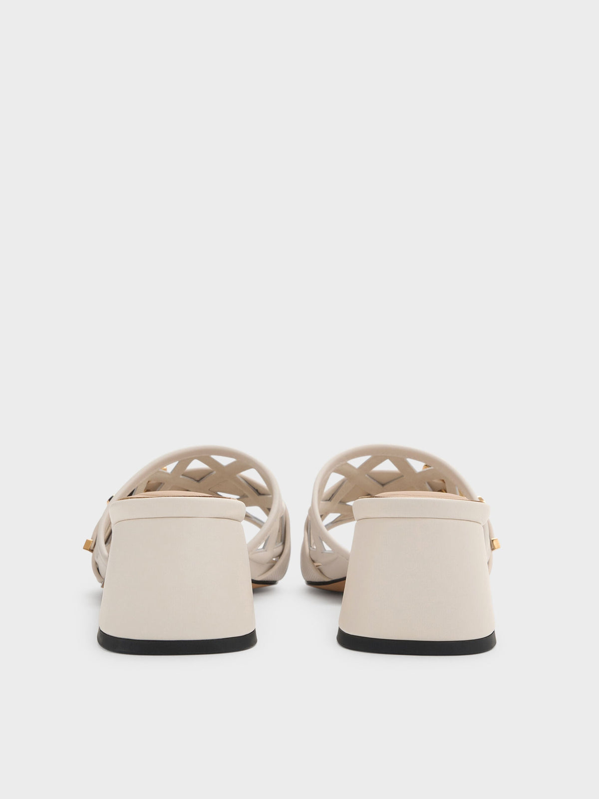 Whitney Leather Cut-Out Heeled Mules - Chalk | CHARLES & KEITH