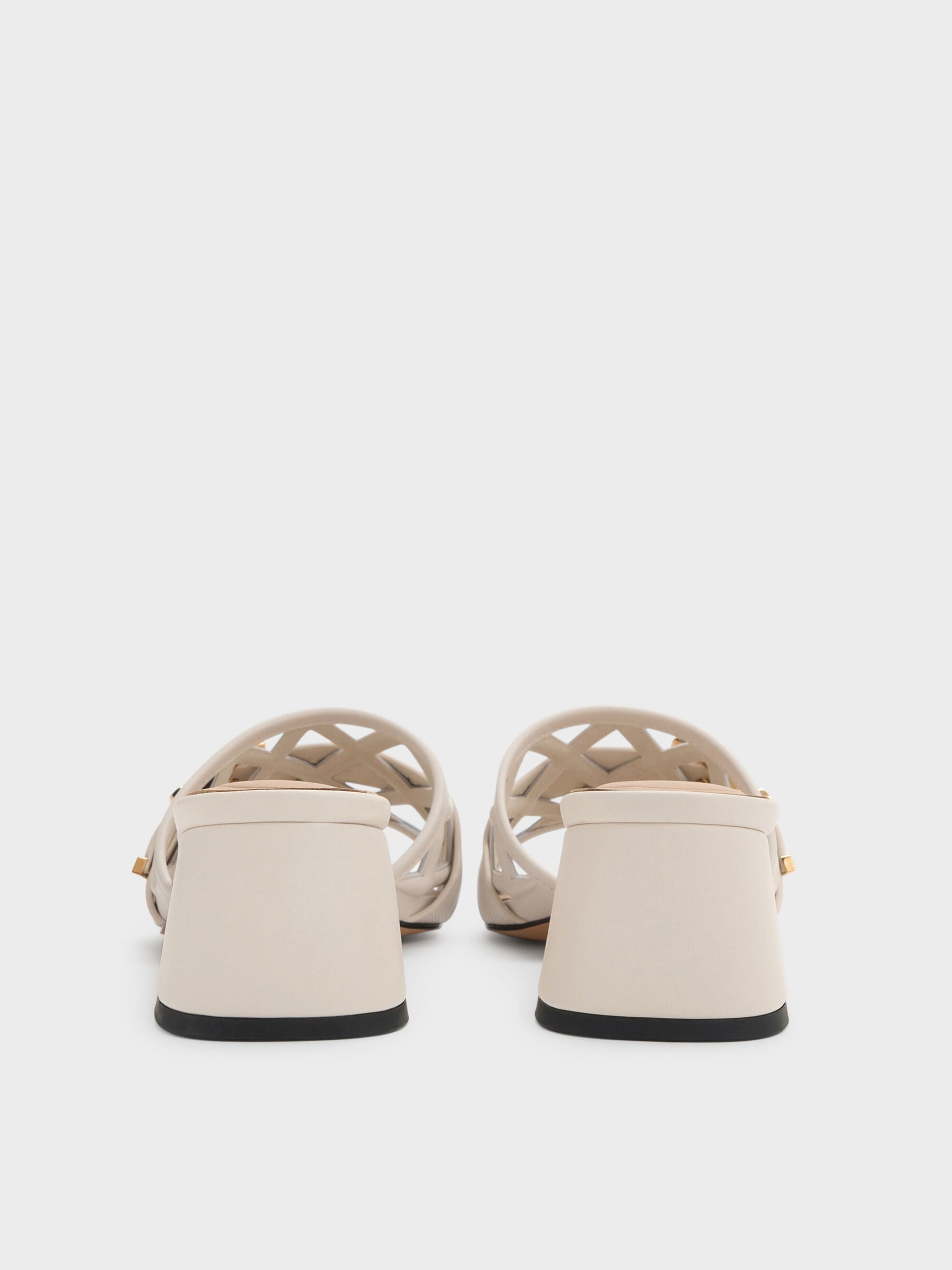 Whitney Leather Cut-Out Heeled Mules - Chalk | CHARLES & KEITH