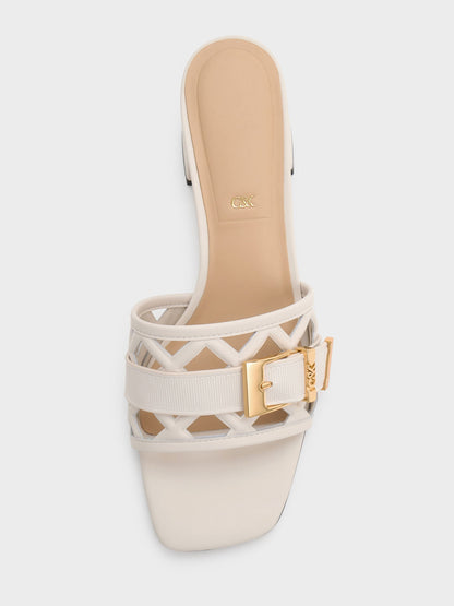 Whitney Leather Cut-Out Heeled Mules - Chalk | CHARLES & KEITH