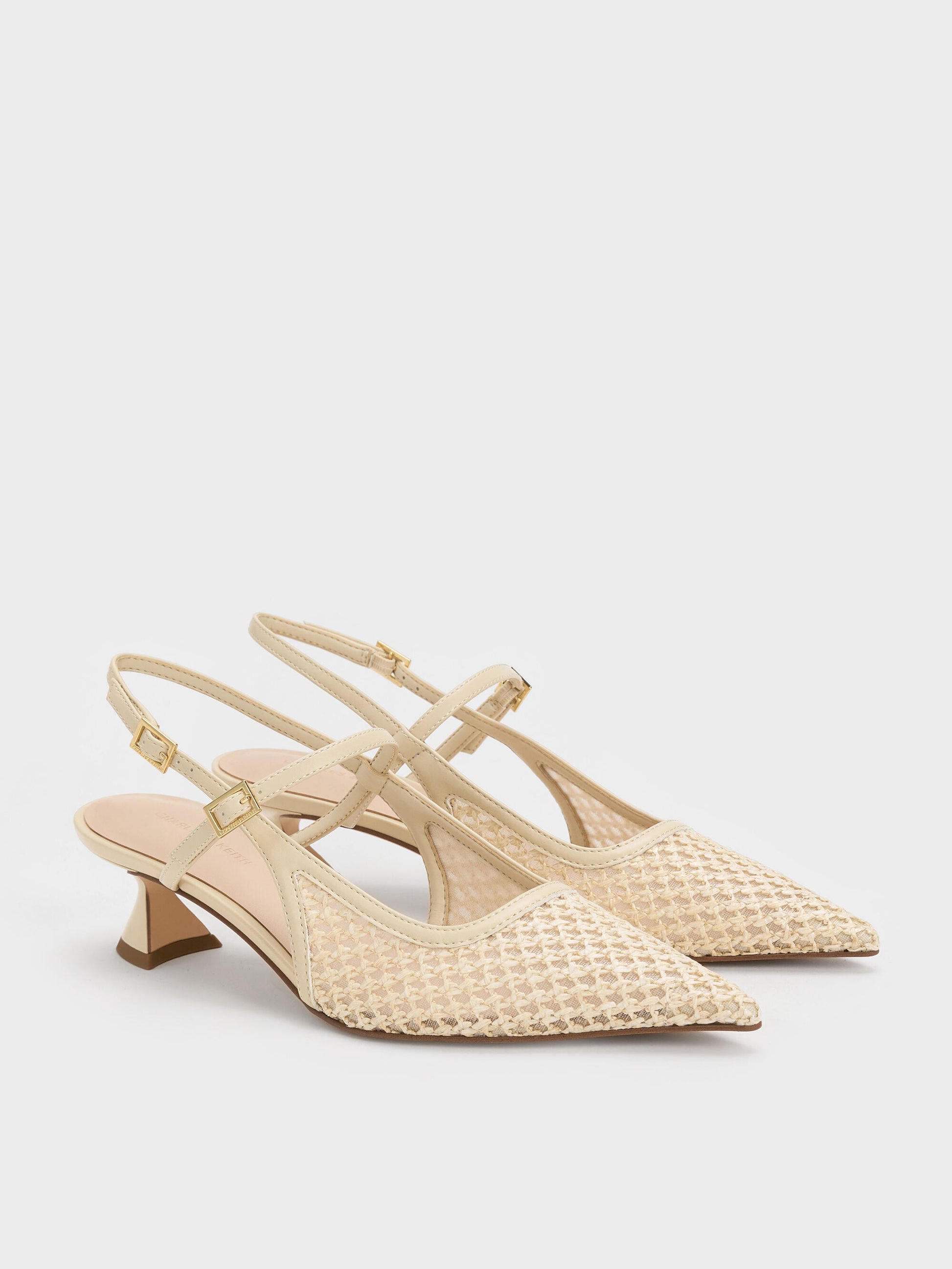 Raffia Sculptural-Heel Slingback Pumps - Beige | CHARLES & KEITH
