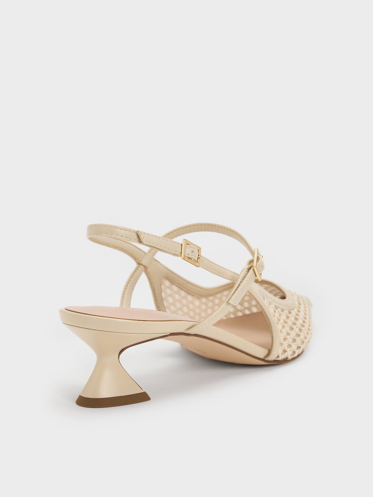 Raffia Sculptural-Heel Slingback Pumps - Beige | CHARLES & KEITH