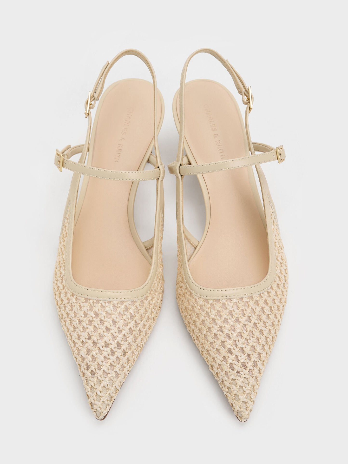 Raffia Sculptural-Heel Slingback Pumps - Beige | CHARLES & KEITH
