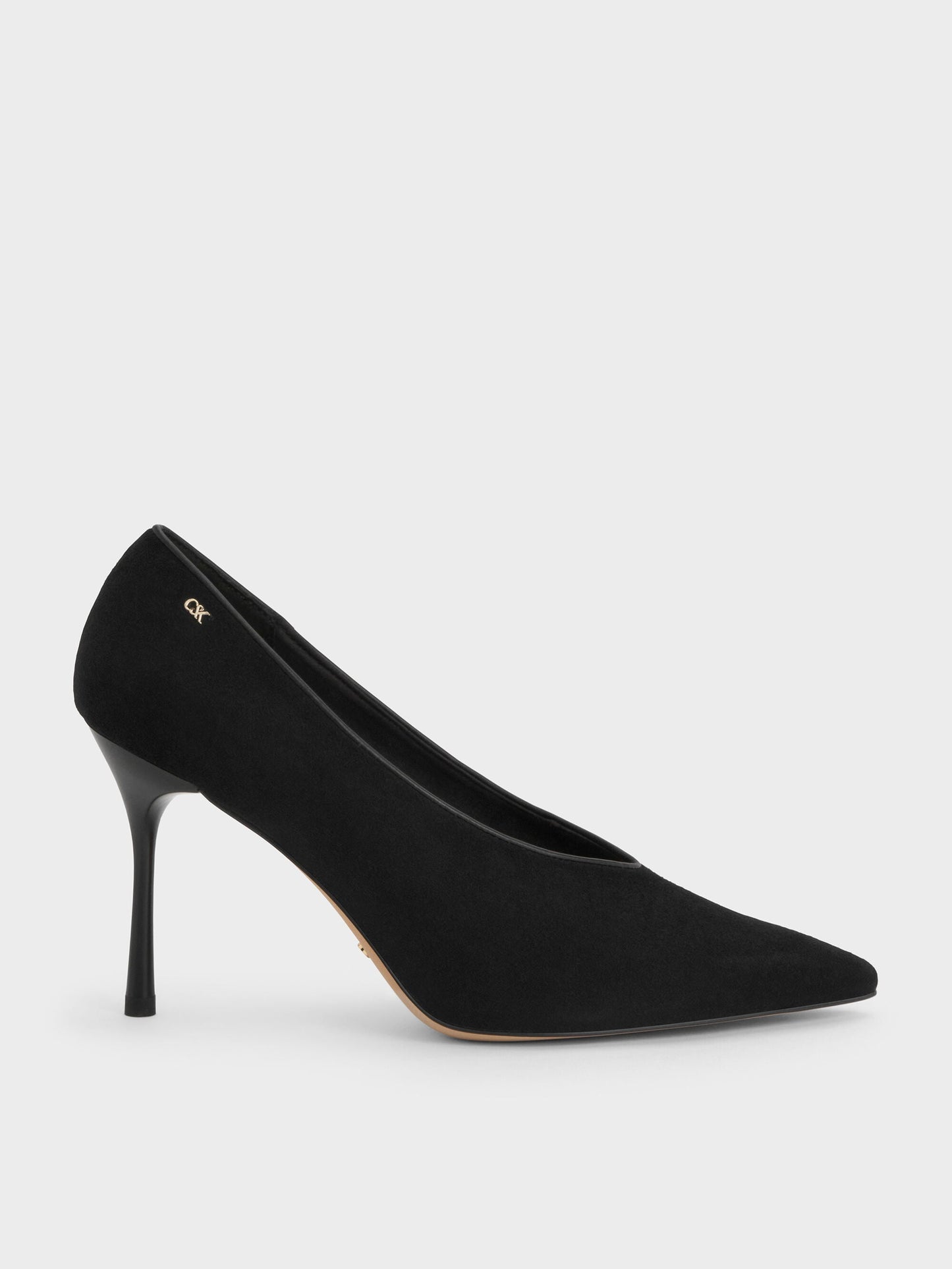 Leather & Suede Pointed Pumps - Black Textured | CHARLES & KEITH