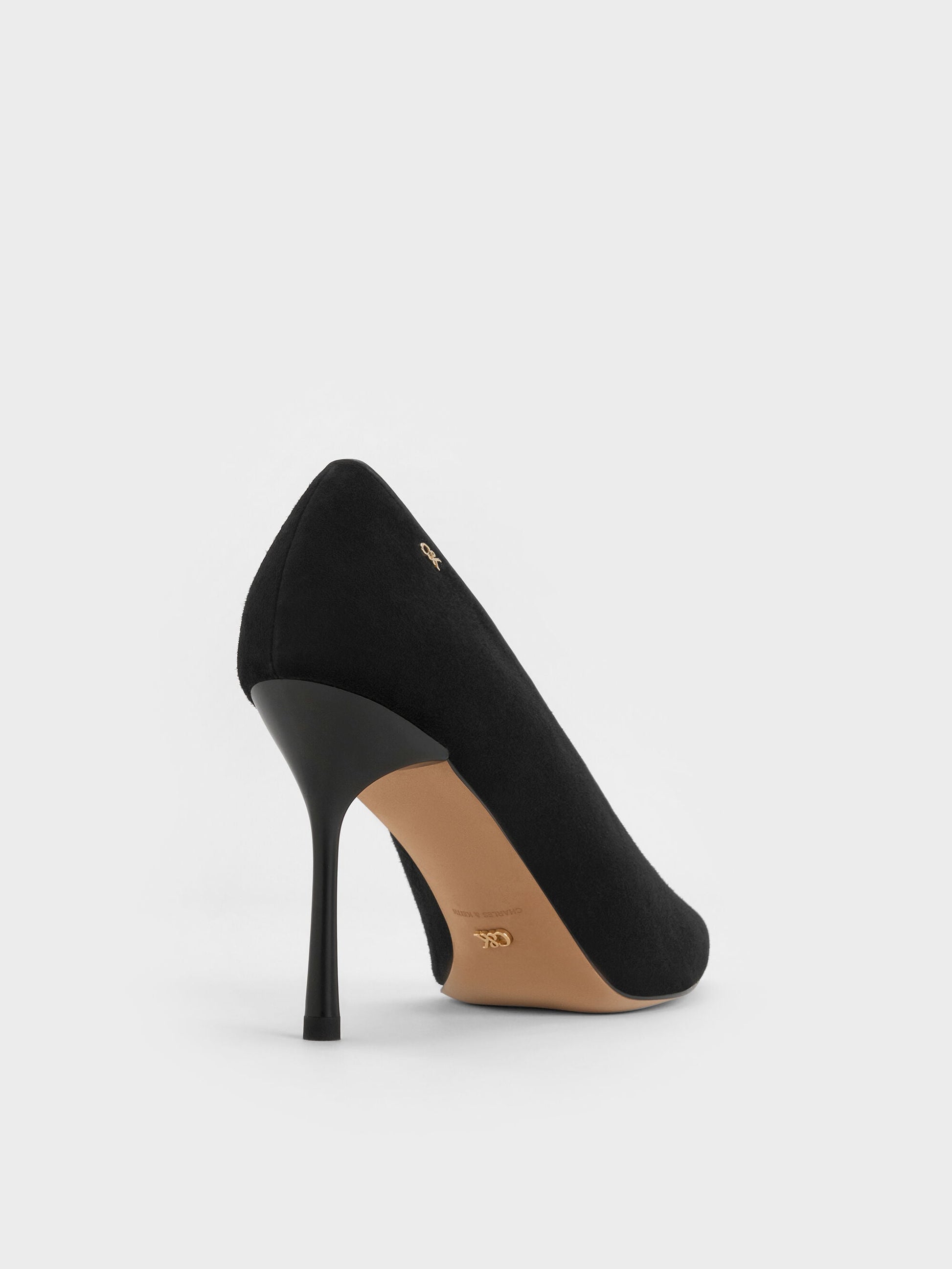 Leather & Suede Pointed Pumps - Black Textured | CHARLES & KEITH