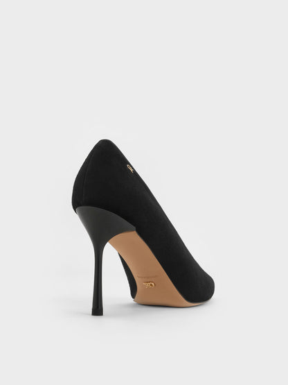 Leather & Suede Pointed Pumps - Black Textured | CHARLES & KEITH