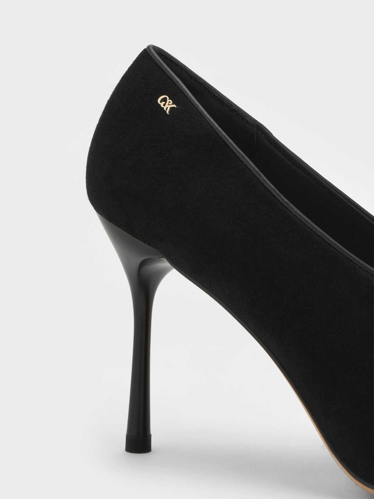 Leather & Suede Pointed Pumps - Black Textured | CHARLES & KEITH