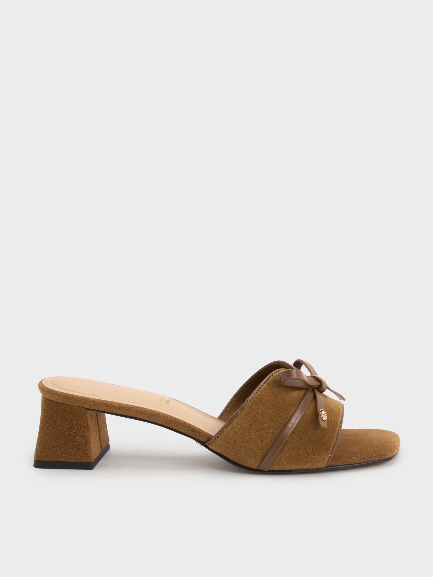 Leather & Suede Bow Heeled Mules - Brown | CHARLES & KEITH