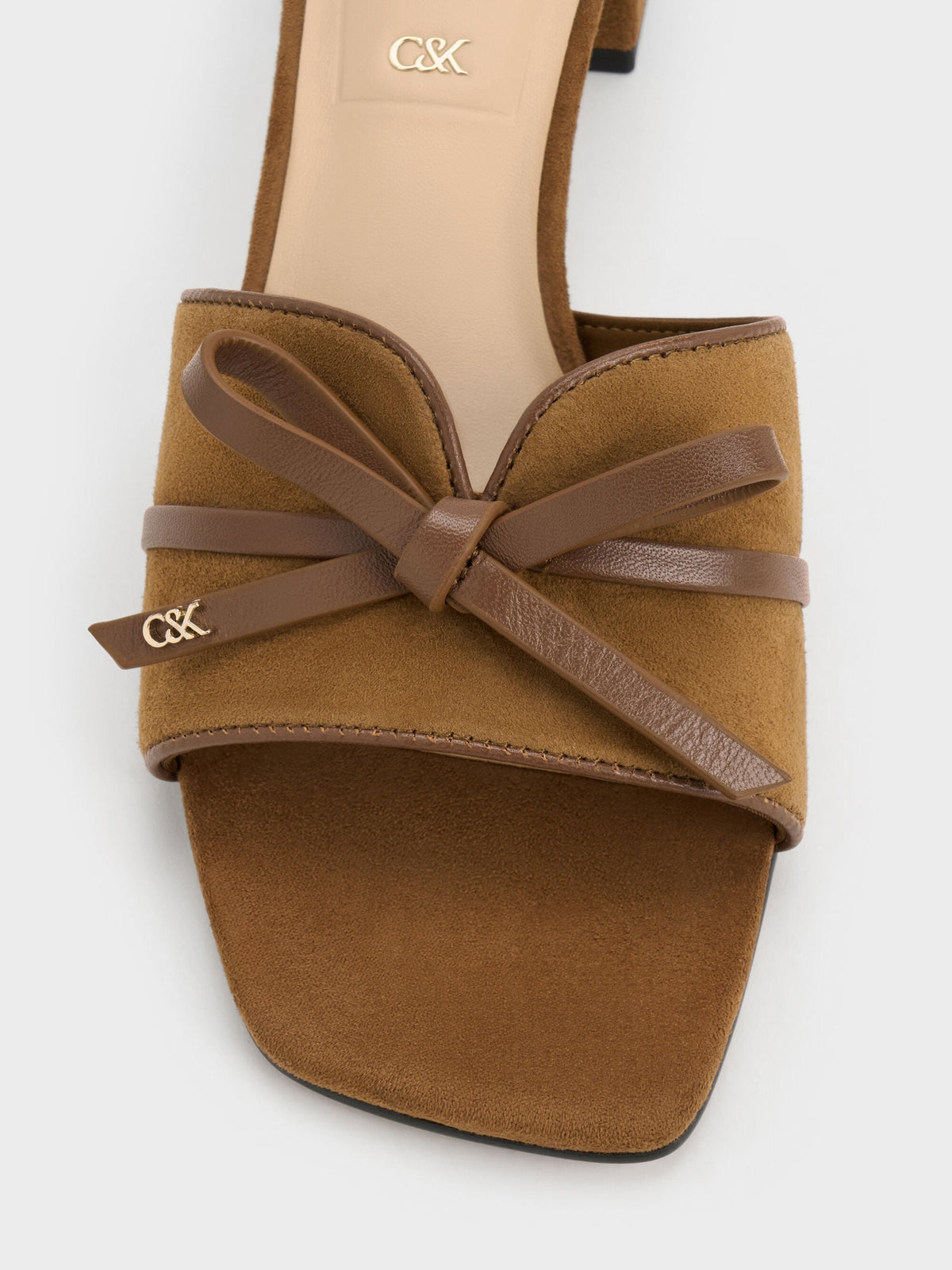 Leather & Suede Bow Heeled Mules - Brown | CHARLES & KEITH