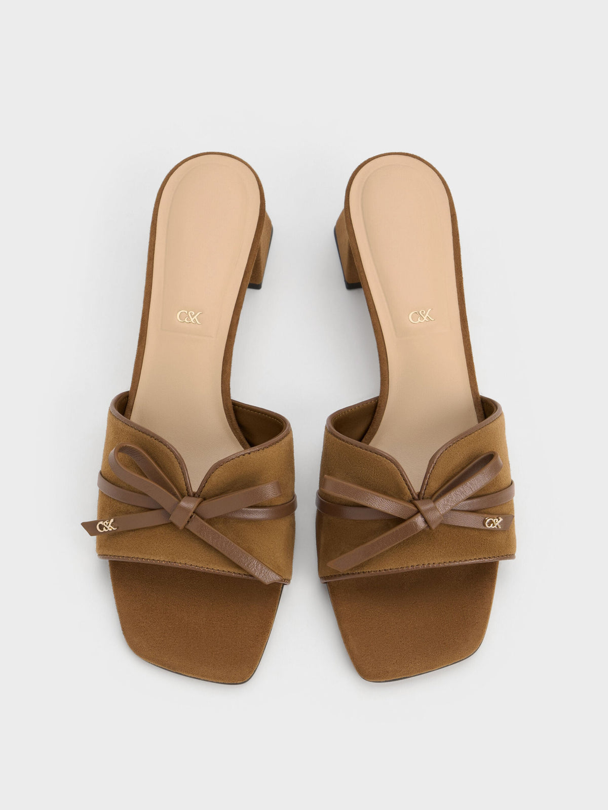 Leather & Suede Bow Heeled Mules - Brown | CHARLES & KEITH