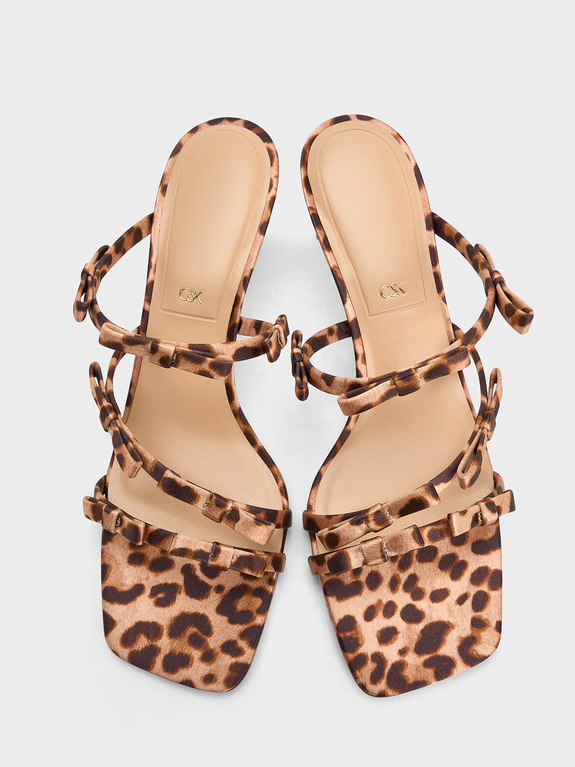 Jessy Leopard-Print Bow Heeled Sandals - Multi | CHARLES & KEITH