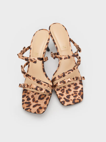 Jessy Leopard-Print Bow Heeled Sandals - Multi | CHARLES & KEITH