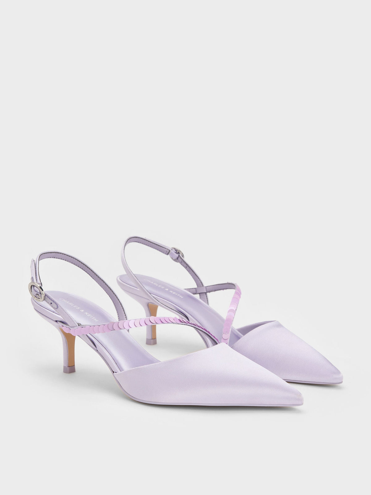 Briella Sequinned Slingback Pumps - Lilac | CHARLES & KEITH