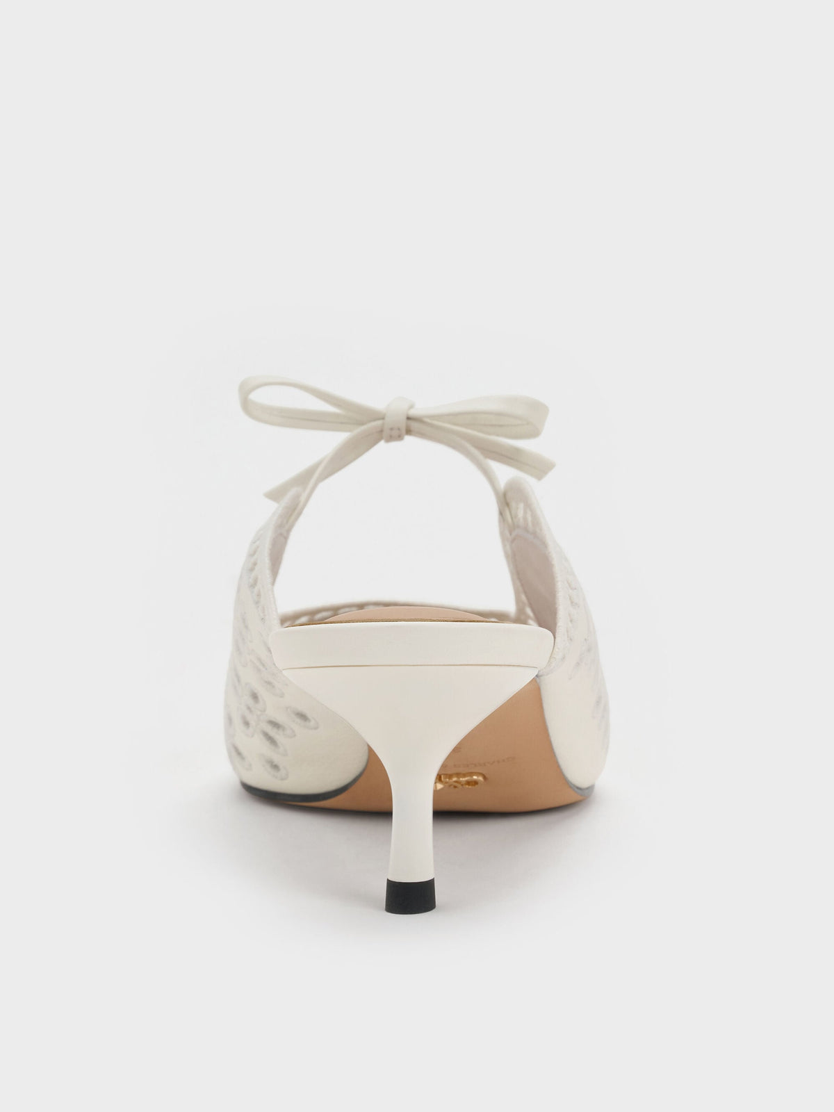 Leather Embroidered Heeled Mules - White | CHARLES & KEITH