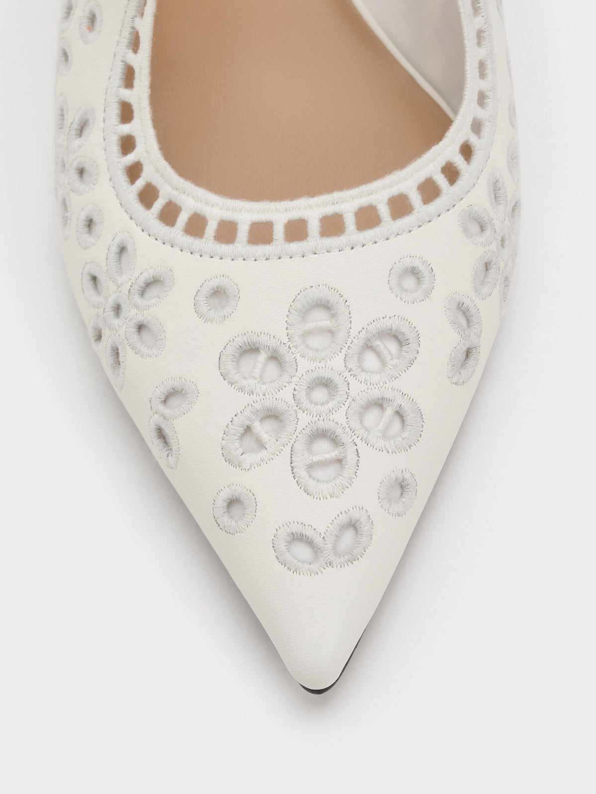 Leather Embroidered Heeled Mules - White | CHARLES & KEITH