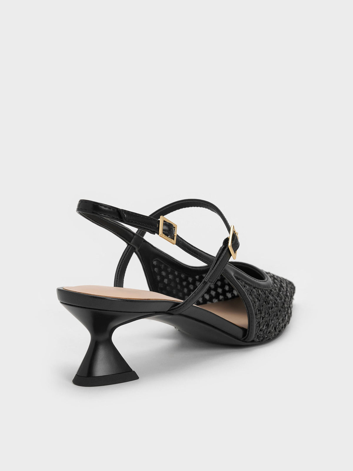 Raffia Sculptural-Heel Slingback Pumps - Black Textured | CHARLES & KEITH